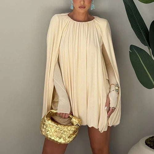 Damen Cape-Minikleid mit Faltenwurf und seitlichen Ärmelschlitzen Echo Archiv
