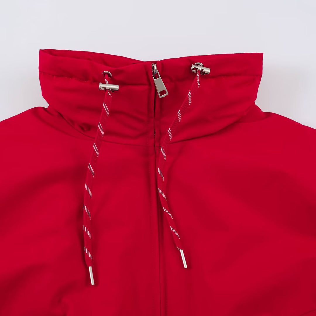 Damen Cropped Oversize Windbreaker mit hohem Funnelkragen, Kordelzug und gerafftem Elastikbund Echoarchiv