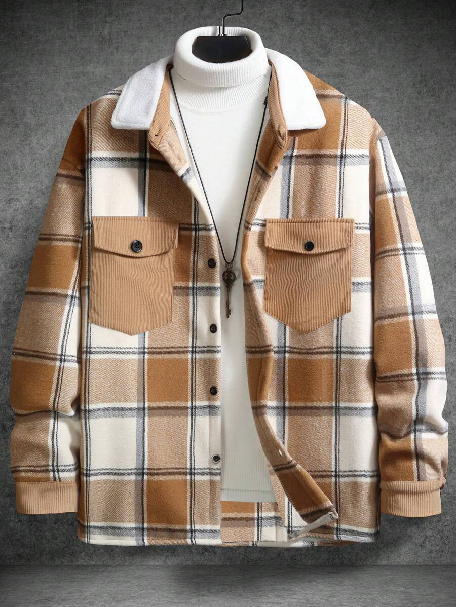 Herren Karo-Flanelljacke mit zwei Brusttaschen und weichem Kragen Echoarchiv