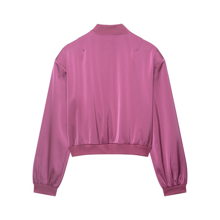 Damen gekürzte Satin-Bomberjacke mit Rippsaum und aufgesetzten Pattentaschen Echo Archiv