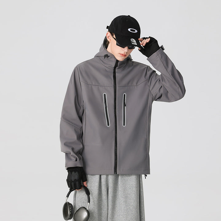 Herren Multifunktions-Softshelljacke mit ergonomischem Wetterschutz, verstellbarer Kapuze und senkrechten Reißverschlusstaschen Echo Archiv