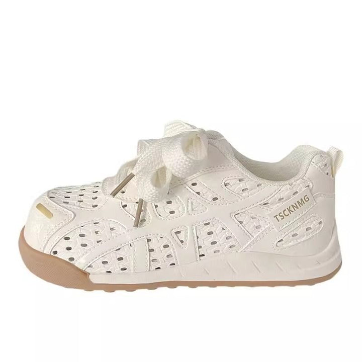 Damen Sportliche Plateau‑Sneaker mit perforiertem Obermaterial und dekorativen Schleifen – Névara