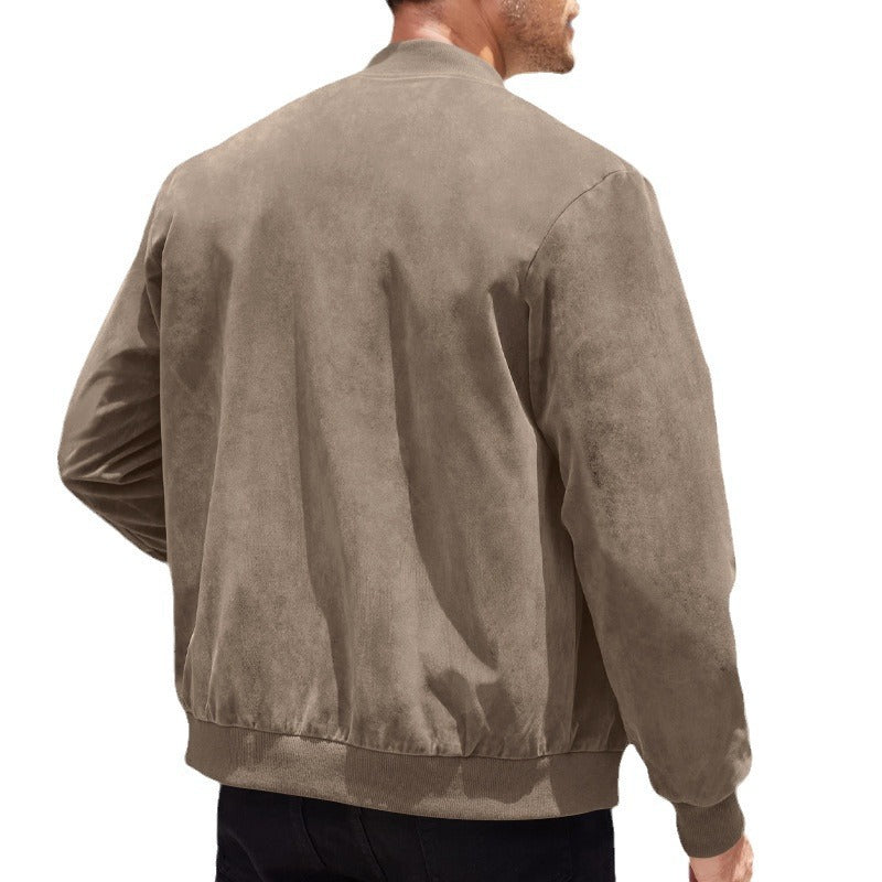 Herren hochwertige Wildlederjacke im sportlichen Bomberstil mit elastischen Bündchen – Brevano