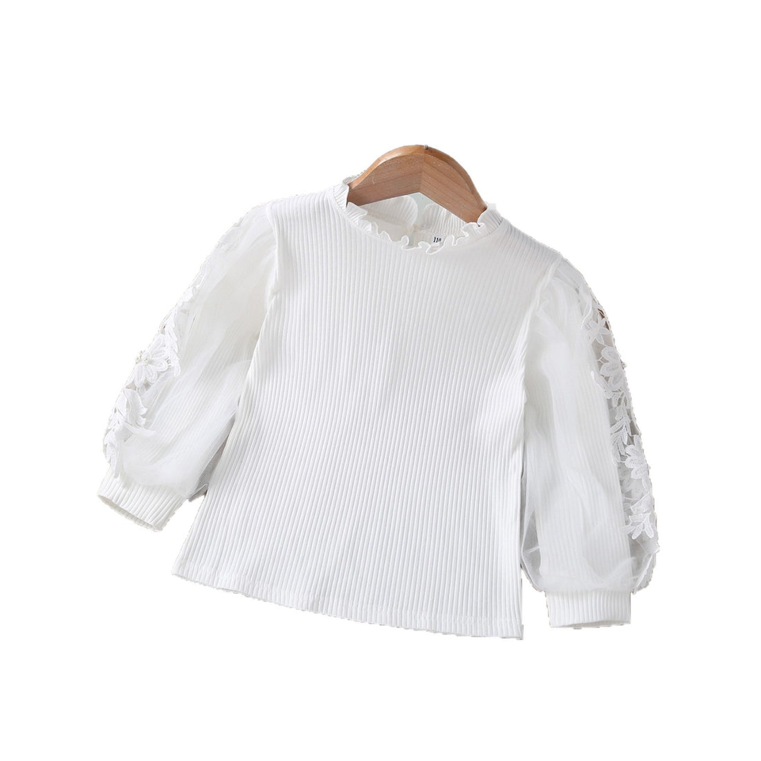 Mädchen Bluse mit Puffärmeln und floralem Spitzenbesatz