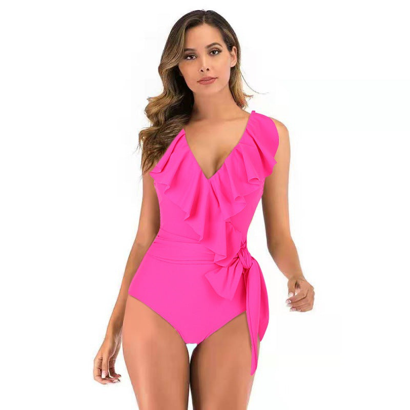 Damen Einteiliger Badeanzug mit raffinierten Rüschendetails und eleganter Schleife Echo Archiv