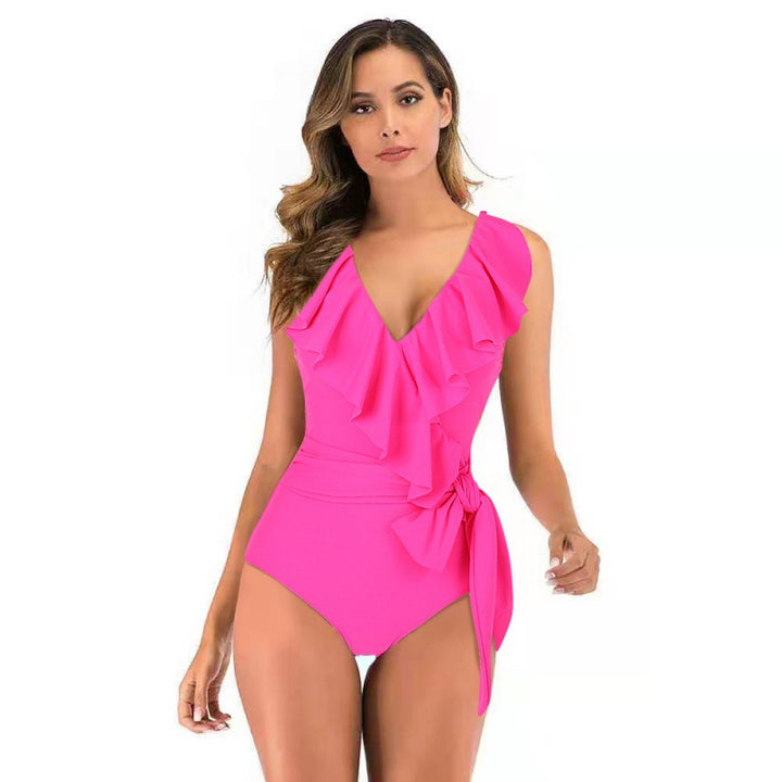 Damen Einteiliger Badeanzug mit raffinierten Rüschendetails und eleganter Schleife Echo Archiv