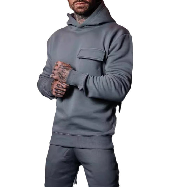 Herren nan athletischer Kapuzenpullover mit aufgesetzter Klappentasche aus schwerer French-Terry Echo Archiv
