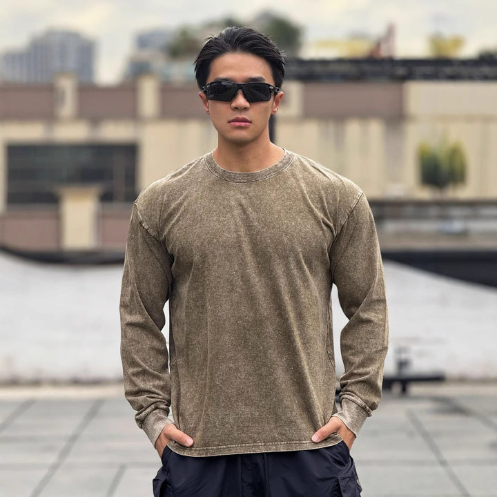 Herren Langarmshirt aus weichem Baumwollmix mit angesagtem Stone-Wash-Effekt Echoarchiv