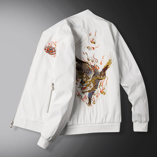 Herren Bomberjacke mit orientalischer Tigerstickerei, leichter Microfaser‑Außenlage und Rippbündchen Echoarchiv