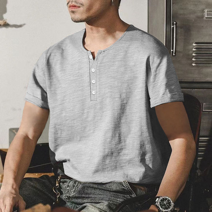 Herren Casual Henley-T-Shirt aus hochwertiger Baumwolle mit Knopfleiste Echoarchiv