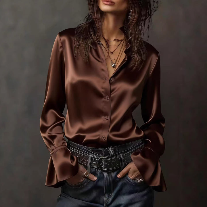 Damen Elegante Seidenbluse mit Raffungen an den Ärmeln Echo Archiv