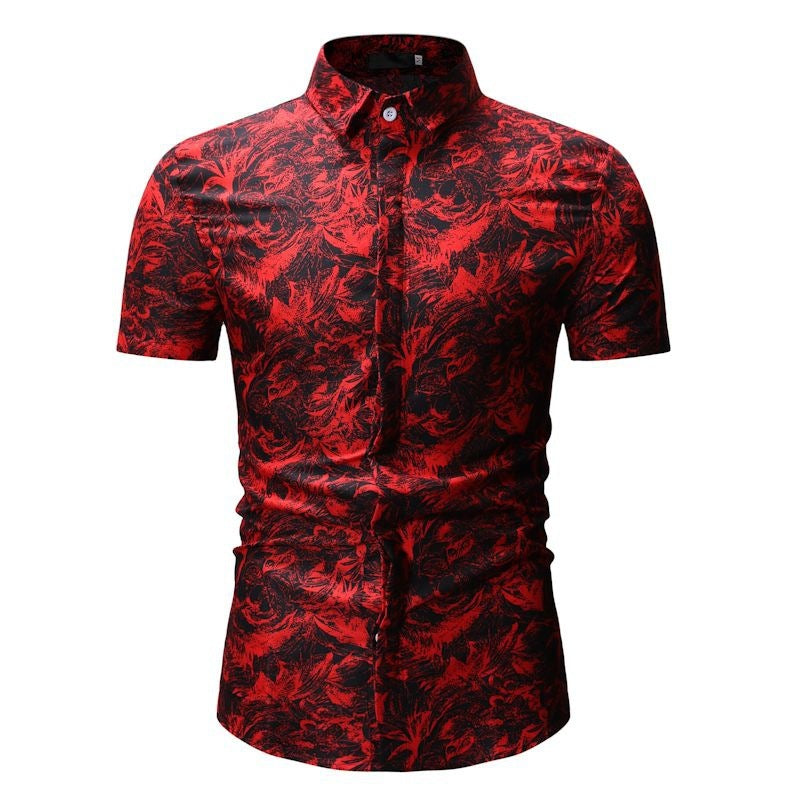 Herren Kurzarm-Hemd mit floralen Mustern und Knopfdetails Echoarchiv