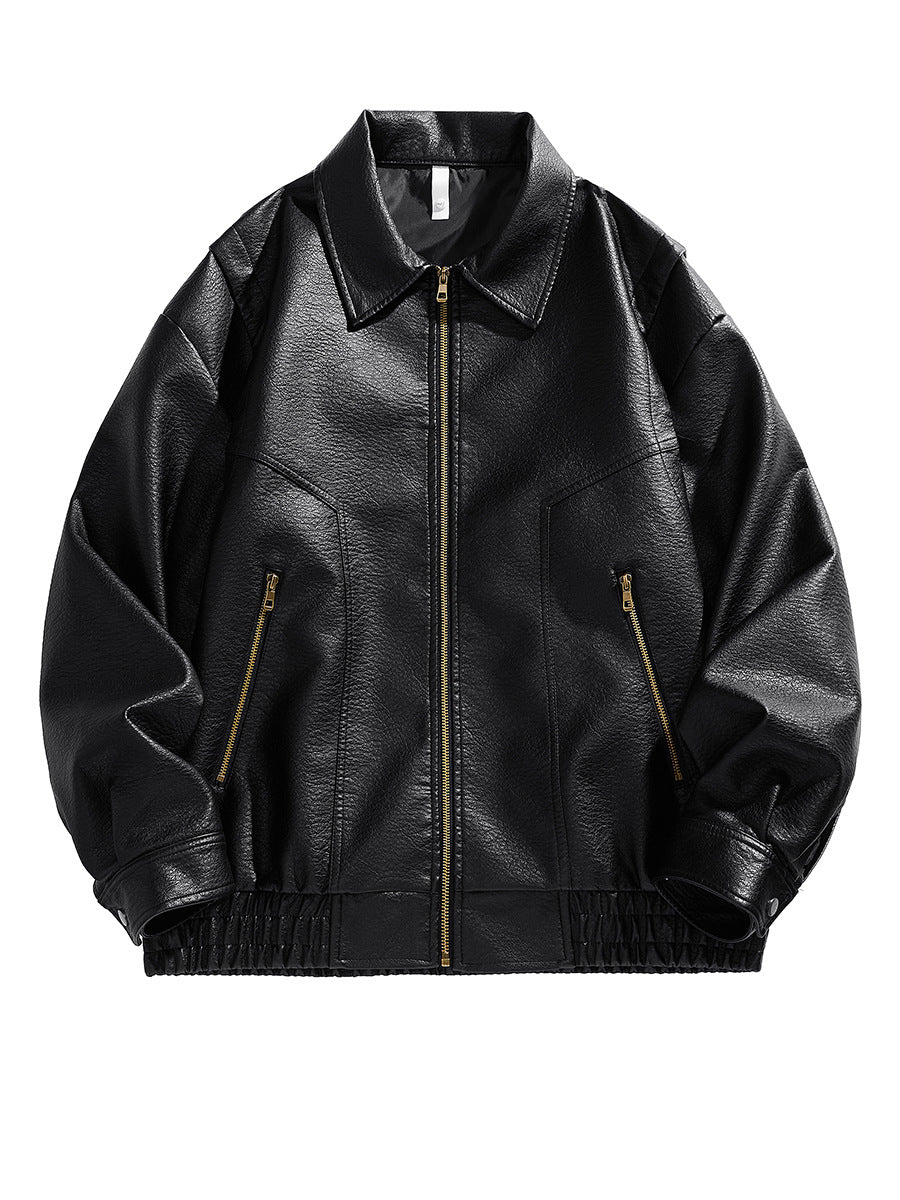 Herren kurz geschnittene Lederjacke mit elastischem Bund und Taschen Echoarchiv
