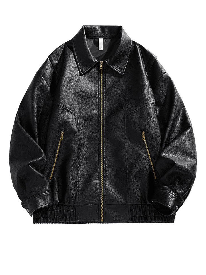 Herren kurz geschnittene Lederjacke mit elastischem Bund und Taschen Echoarchiv