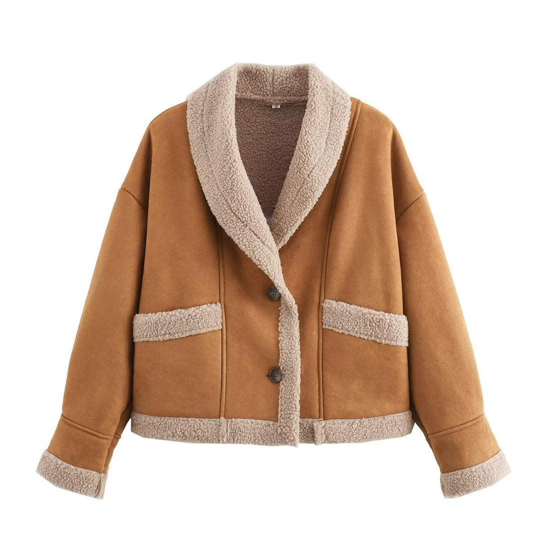 Damen nan boxy Kurzjacke im Aviator Look mit großem Schalkragen und Teddyfutter Echo Archiv
