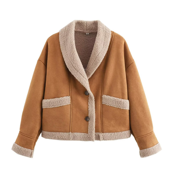 Damen nan boxy Kurzjacke im Aviator Look mit großem Schalkragen und Teddyfutter Echo Archiv