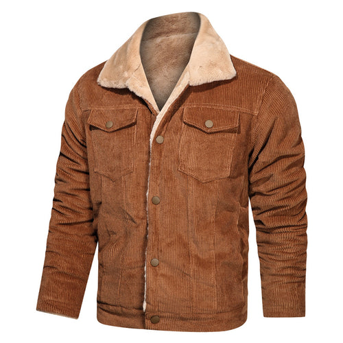 Herren Cordjacke mit Teddyfutter und Druckknopfverschluss – Taviero