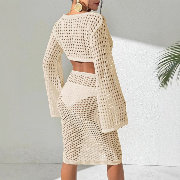 Damen gehäkelter Strandüberwurf mit eleganten Schlagärmel Echo Archiv