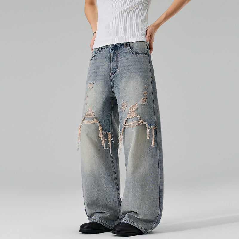 Herren Weite Baggy-Jeans aus Denim mit ausgefransten Vorderpanelen Echo Archiv