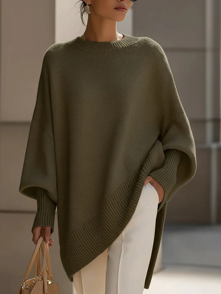 Damen nan Oversize Strickponcho mit asymmetrischem Saum und gerippten Ärmeln Echo Archiv