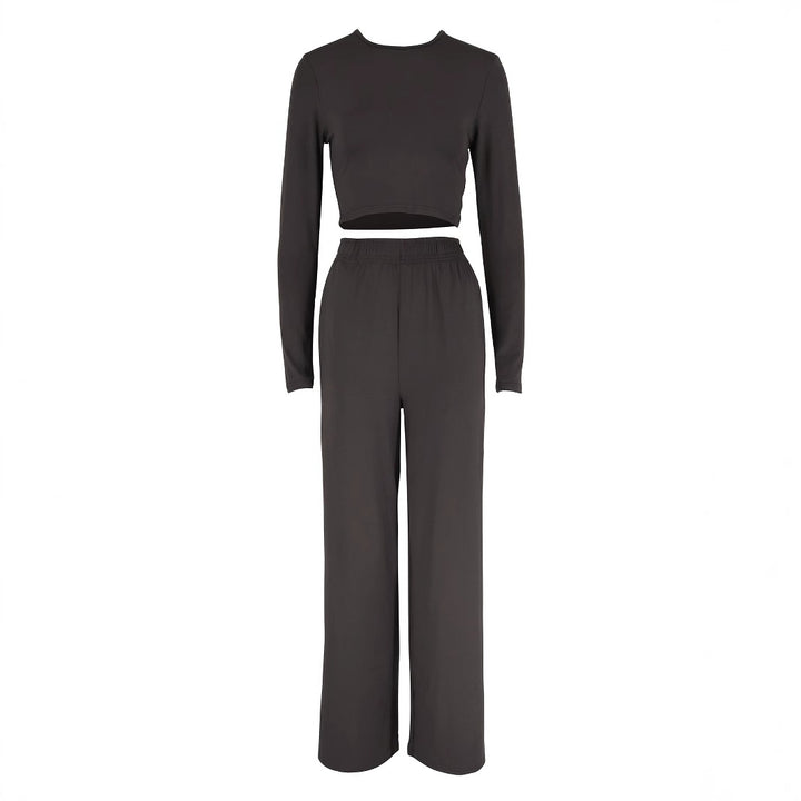 Damen Elegantes Zweiteiliges Set mit cropped Oberteil und weiten Hosen Echo Archiv