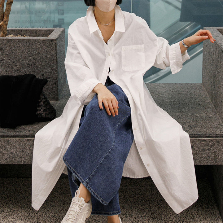 Damen Oversize-Hemdblusenkleid mit langem Saum und verdeckter Knopfleiste Echoarchiv