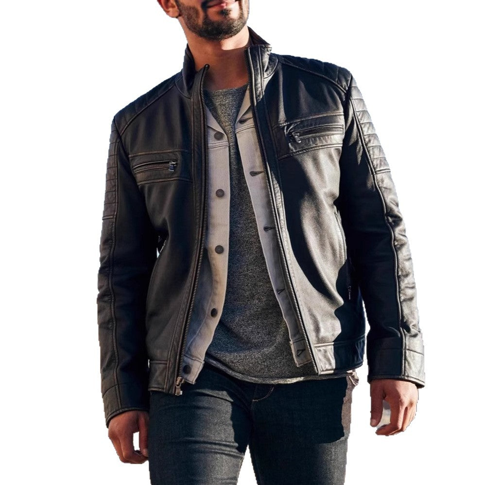 Herren stilvolle Bikerjacke mit strukturierten Nähten Echoarchiv