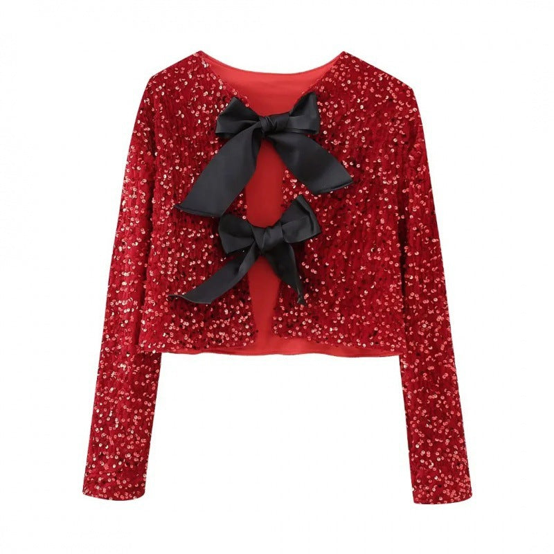 Damen Pailletten-Bolerojacke mit dekorativen Satin-Schleifen Echo Archiv