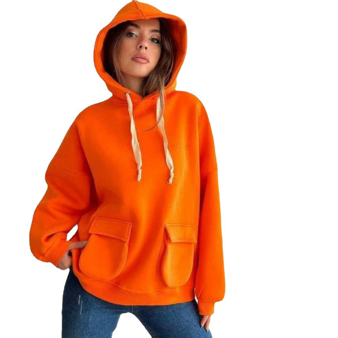 Damen nan Oversize-Kapuzenpullover mit aufgesetzten Klappentaschen und extra-langen Kordeln Echo Archiv