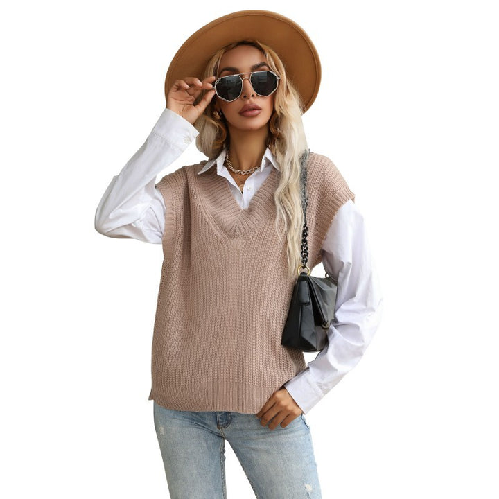 Damen Grobgestrickte Oversize-Weste mit tiefem V‑Ausschnitt und Rippsaum Echoarchiv