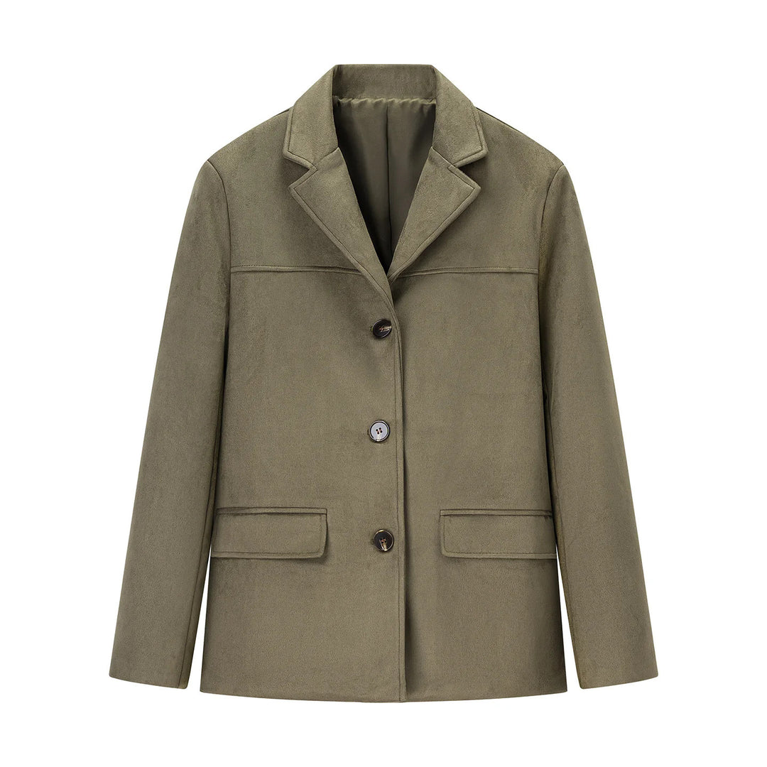 Damen kurzer Wollblend-Blazer-Mantel mit geradem Schnitt, Reverskragen und Pattentaschen – Valéne