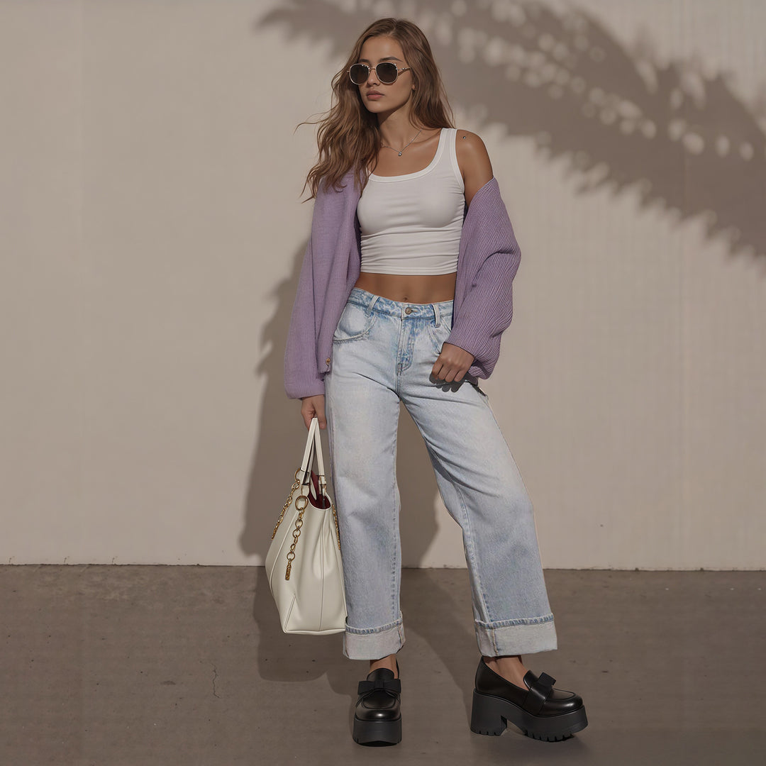 Damen Hochtaillierte weite Jeans mit extra breitem Umschlag Echo Archiv
