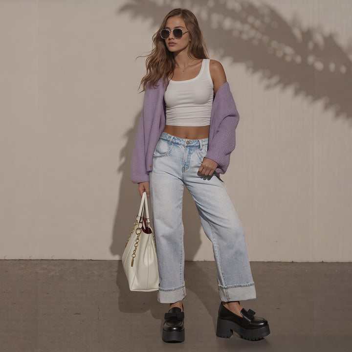 Damen Hochtaillierte weite Jeans mit extra breitem Umschlag Echo Archiv