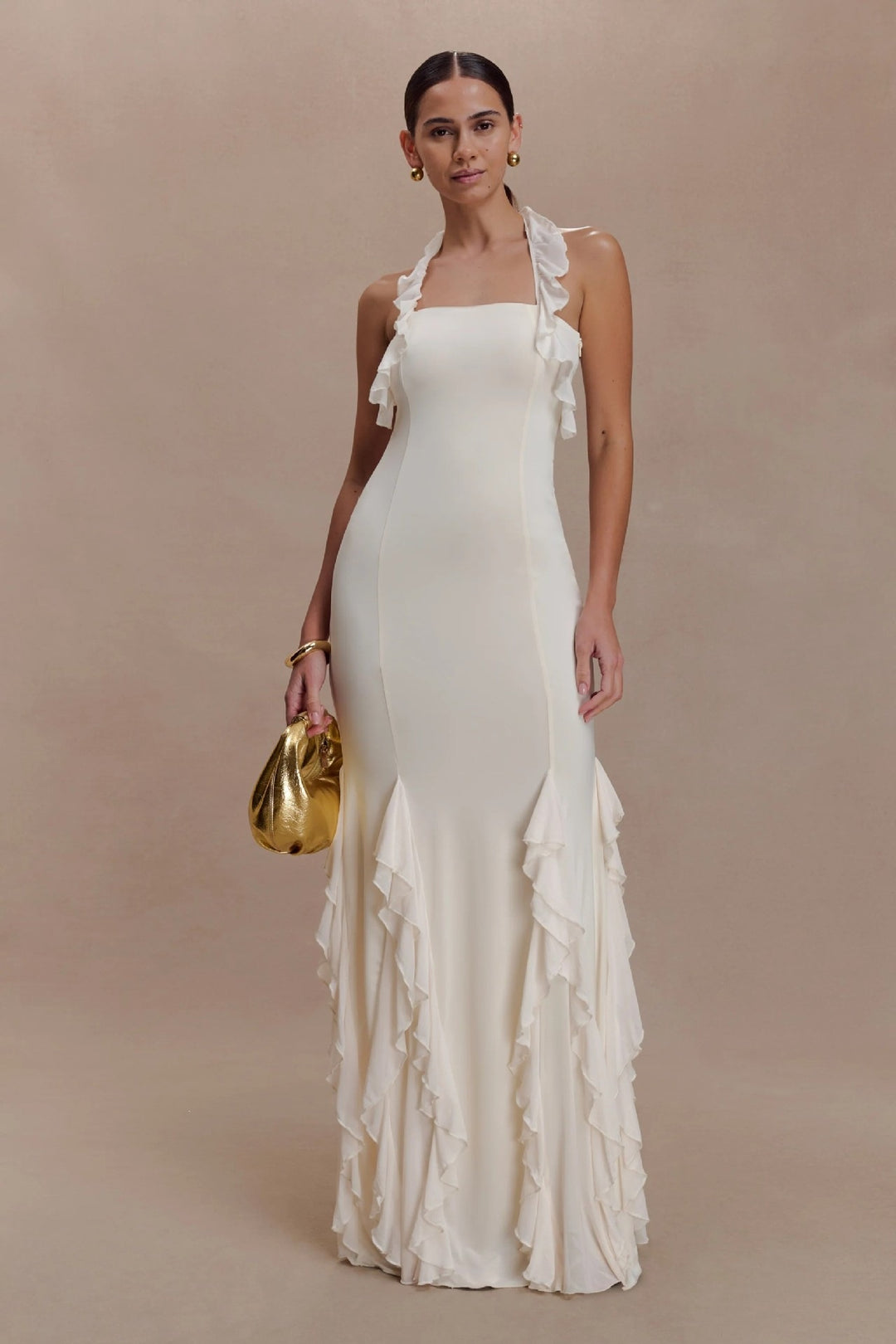 Damen Elegantes Langarm-Maxikleid mit Rüschendetails Echo Archiv