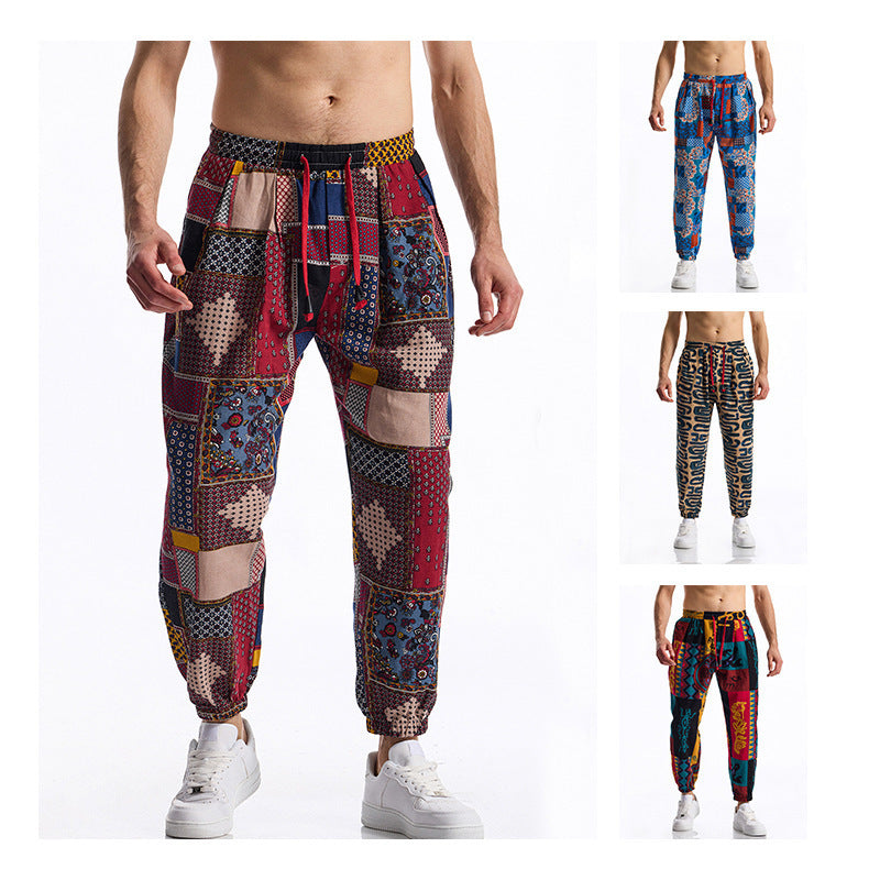 Herren lockere Freizeithose mit buntem Muster und elastischem Bund Echoarchiv