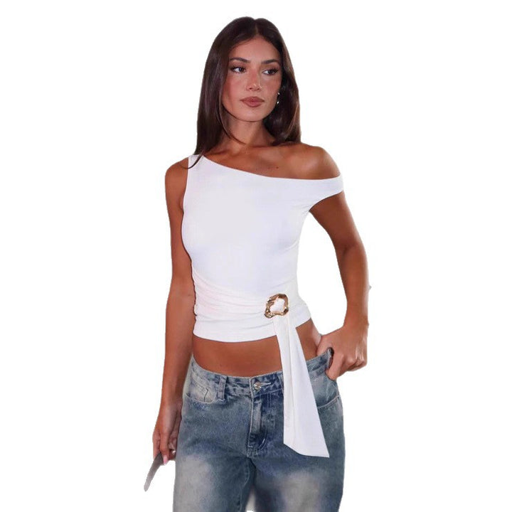 Damen Asymmetrisches Oberteil mit modischem Gürtel Echo Archiv