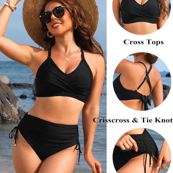 Damen Hochtailliertes Bikini-Set mit elegantem Wickeldesign und verstellbaren Trägern Echo Archiv