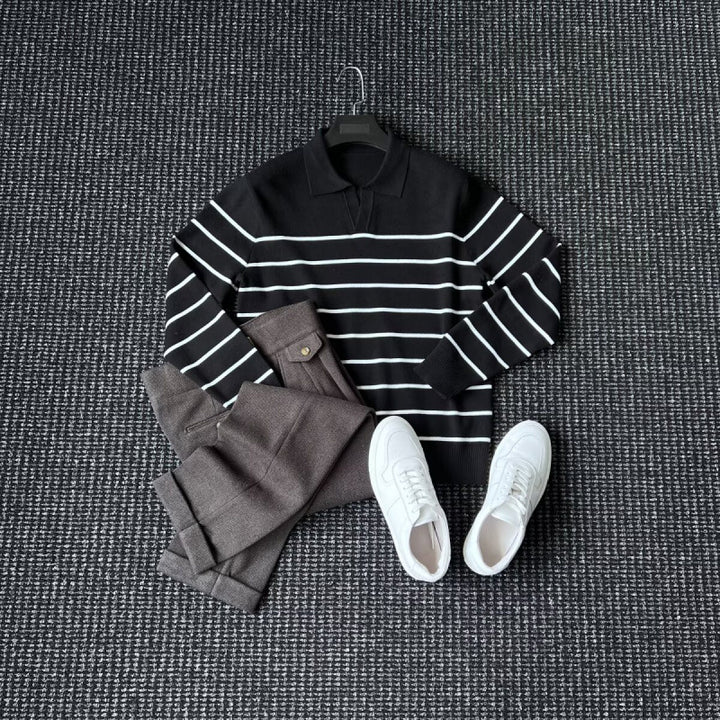 Stilvolles gestricktes Sweatshirt für Herren mit V-Ausschnitt und Streifen Echo Archive