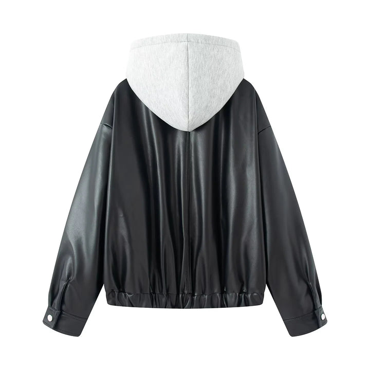 Damen nan oversized Kunstleder‑Bomberjacke mit integrierter Sweat‑Kapuze, durchgehendem Metallreißverschluss und Pattentaschen Echo Archiv