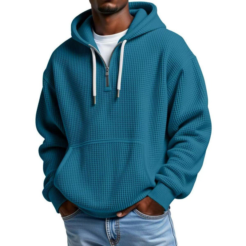 Herren Waffelstruktur-Hoodie mit halbem Reißverschluss und Kängurutasche Echo Archiv