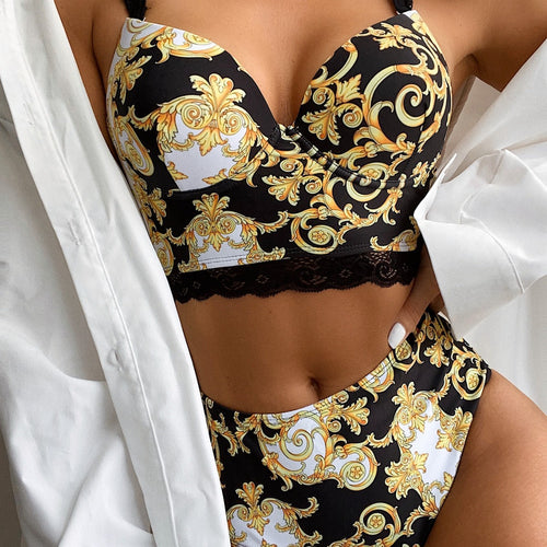 Damen Push-Up Bikini mit verzierten Trägern Echo Archiv