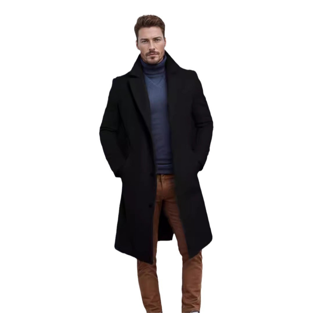 Herren eleganter Wollmantel mit klassischem Revers und praktischen Taschen Echoarchiv