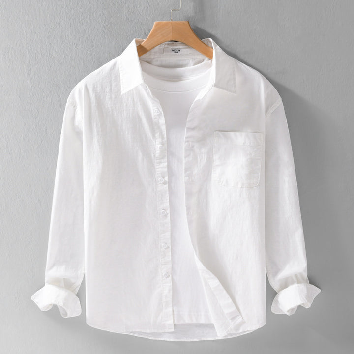 Herren Atmungsaktives Relaxed-Hemd aus Leinen-Baumwollmix mit Brusttasche und klassischer Knopfleiste Echoarchiv