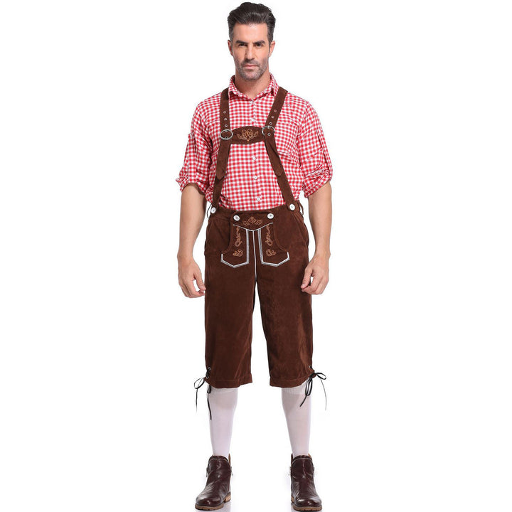 Damen nan kurze Trachten-Latzhose mit gesticktem Hirschmotiv, verstellbaren Trägern und Spitzenbordüre Echo Archiv