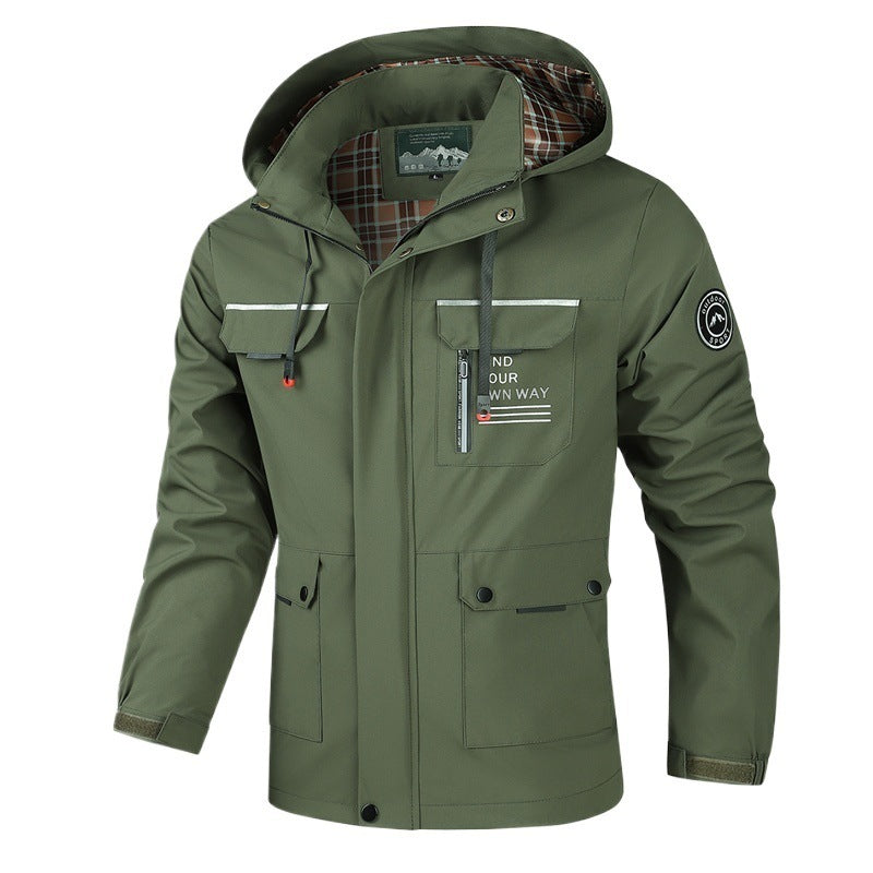 Herren wetterfeste Abenteuerjacke mit Kapuze und multifunktionalen Taschen Echoarchiv