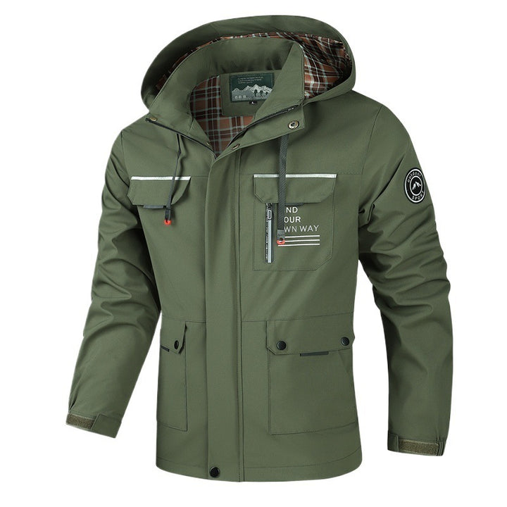 Herren wetterfeste Abenteuerjacke mit Kapuze und multifunktionalen Taschen Echoarchiv
