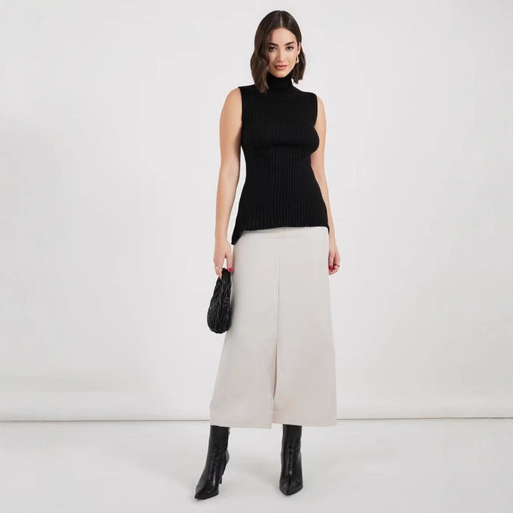 Damen Rollkragenpullover ohne Ärmel mit senkrechtem Rippenmuster Echo Archiv
