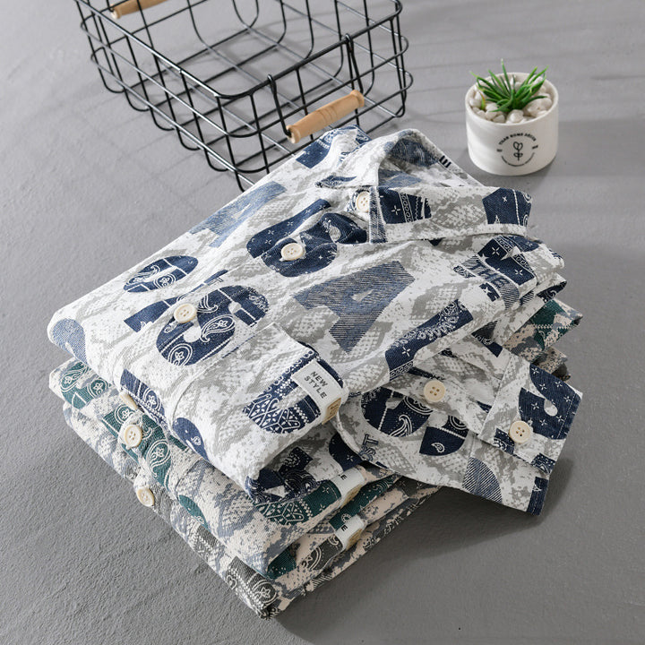 Herren Lockeres Hemdjacken-Overshirt mit Allover-Letterprint und Vintage‑Schlangenstruktur Echoarchiv