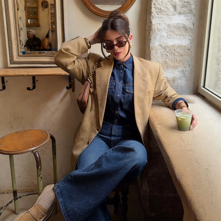 Damen Oversize Glencheck-Blazer im kastigen Boxy‑Schnitt mit markanter Schulterpartie Echoarchiv