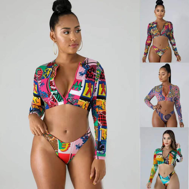 Damen Surf-Bikini-Set mit langärmeligem Oberteil und modischem Reißverschluss Echo Archiv